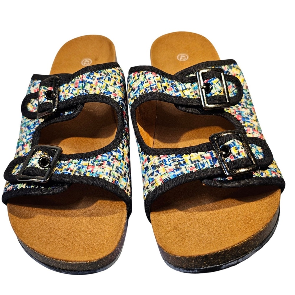 Bernie Mev Sunset Pixel Multi Color Woven Buckle Slide Sandals 42 EU New‎